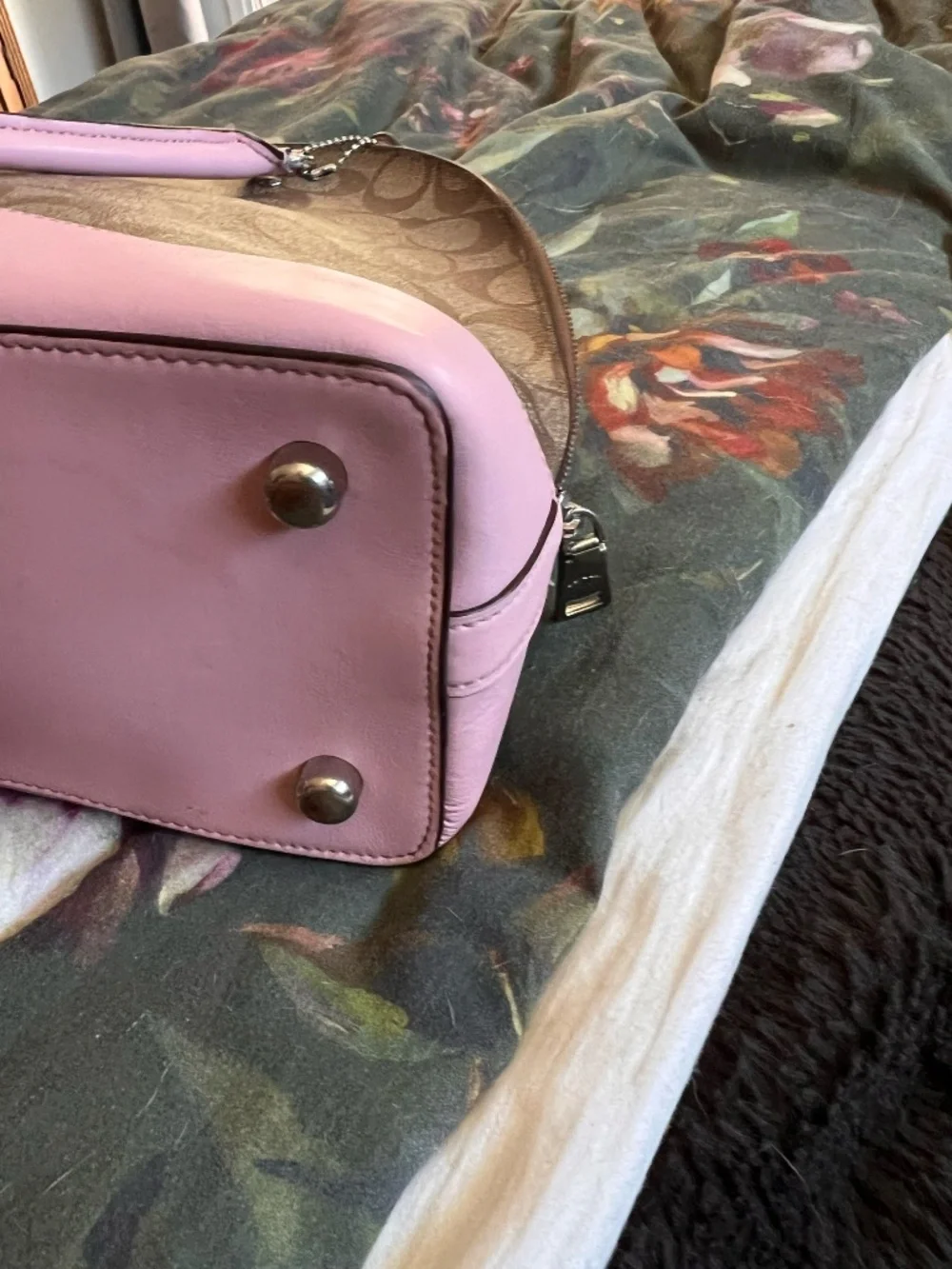 Coach Sierra Dome Satchel — Brown Signature with Pink Trim